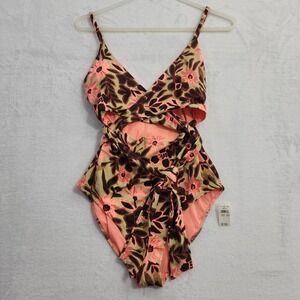 NEW Aerie Swimsuit Women M Multicolor Floral Wrap Tie One Piece Full Coverage